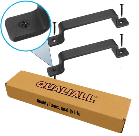 Heavy Duty Black Barn Door Handles 7.4 Inch Rustic Metal Pulls Two Pack For Sliding Doors Ideal For Garage Shed Gate Closet Drawer Indoor Outdoor Use Today, shown uninstalled with screws and packaging.