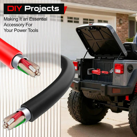 Upgraded Milwaukee 12V Battery Adapter for Ride On Wheel Toys with all-in-one switch and 14-gauge wire, car trunk view