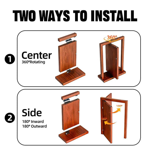 Hidden Pivot Door Hinge Kit For Bookshelf Doors With Silent 360 Rotation Heavy Duty Concealed Hardware installation options