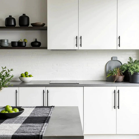 White kitchen cabinets with 12 Pack Matte Black Cabinet Pulls 5 Inch Center To Center Handles for Cabinets and Dressers Durable Metal