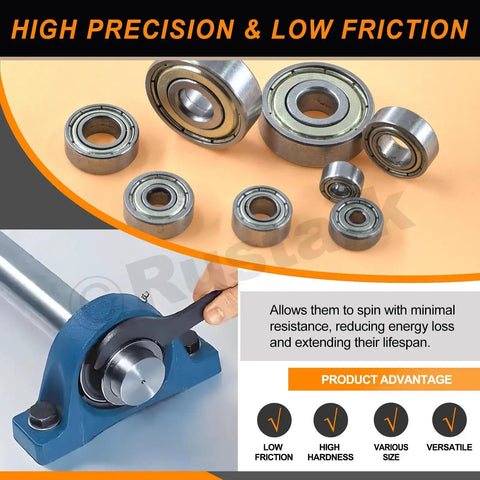 Six Size Carbon Steel Deep Groove Ball Bearing Set With Double Shielding 60 Pieces For Furniture Wheels Skateboards And Scooters By Rustark