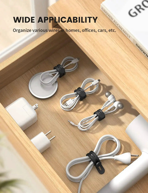Silicone Cable Ties 10 Pack Cord Organizer With Secure Lock Buckle Durable Reusable Wire Management Strap For Travel And Home Use