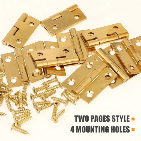 Ten Pack Mini Solid Brass Hinge For Jewelry Box Cabinet Drawer Butt Hinge One Inch Small Hinges With Screws Included