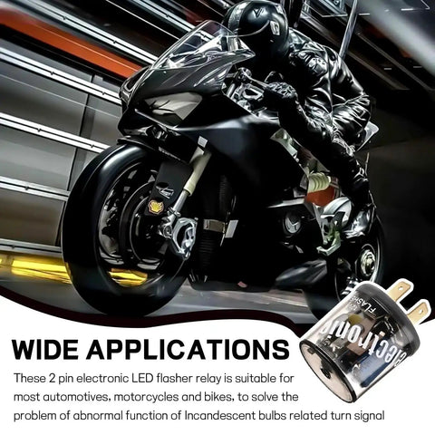 Motorcycle with 12V Heavy Duty Turn Signal Relay 2 Pack 2 Pin in foreground, illustrating wide application capability