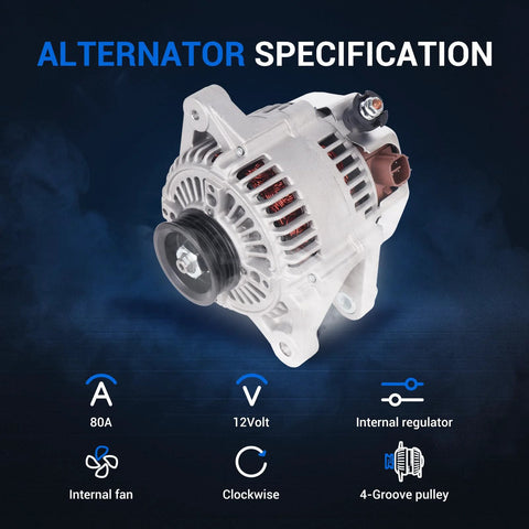 80 Amp 12V Alternator For 2006 To 2014 Toyota Yaris With 4 Groove Pulley Plug And Play Clockwise Rotation Replacement Part 1042108180 11203N 11505 Fits Yaris Models