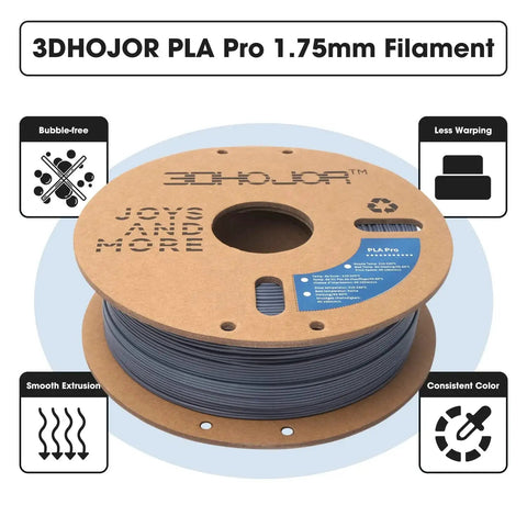 PLA Plus 1.75mm Filament 1kg Grey With Clog-Free Winding And High Precision spool with features highlighted