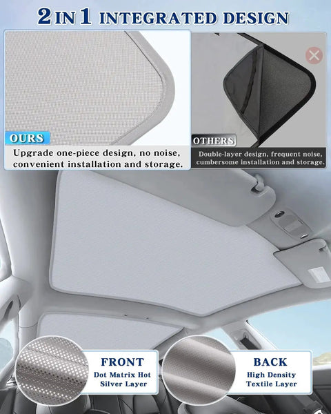 Tesla Model 3 Sunshade Roof Heat Insulation UV Protection No Gap Easy Install showing integrated design inside car