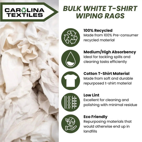 White Cotton Wiping Rags Set Made From Premium T Shirt Material Lint Free Cleaning Cloths For Automotive Detailing Industrial Shop Kitchen Cleaning And General Maintenance 25 Lbs