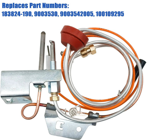 Pilot assembly replacement for natural gas water heater; copper tubing, brass fittings, mounting bracket, orange line