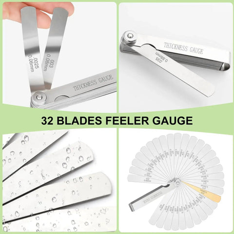 Stainless Steel Feeler Gauge Set With 32 Blades For Precise Valve And Spark Plug Gap Adjustment, Dual Metric And Imperial Readings, 0.04-0.88 mm