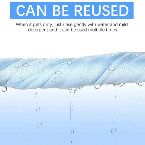 Close-up of light blue microfiber cloth twisted with water droplets, showcasing reusable aspect of 80 Pack Multi Color 6x7 Microfiber Cleaning Cloths For Glasses And Screens.