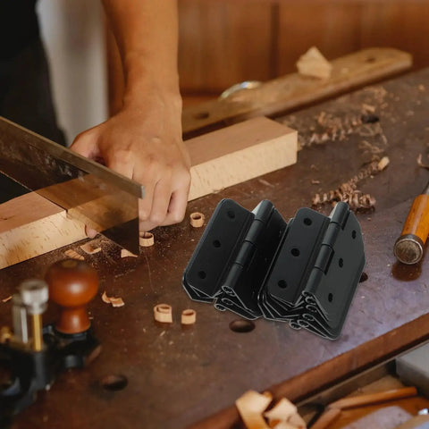Heavy Duty Iron Cabinet Hinges 10 Piece Pack for Doors and Cabinets, Rust Resistant Box Hinges Replacements on workbench
