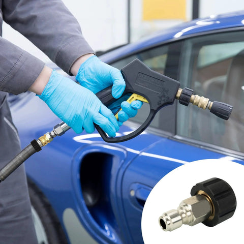 Person using 4 Pack Pressure Washer Quick Connect Kit M22 14mm To 3/8 Inch Quick Disconnect For 5000 PSI No-Hassle Hookup on car