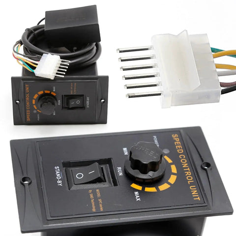 Speed controller for Versatile Adjustable Variable Gear Reducer Motor 90W 110V 75RPM showing dial and power switch