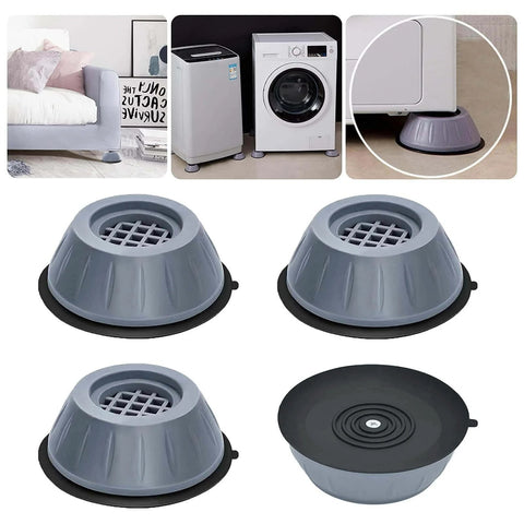 Anti Vibration Pads for Washing Machine and Dryer Set of 4 Universal Support Feet in gray color, shown from multiple angles.