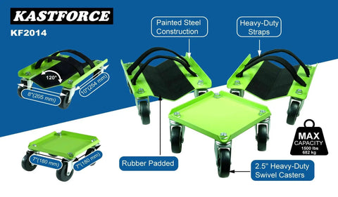 Heavy Duty Snowmobile Dolly Set Of 3 With V Slide, 2.5 Inch Nylon Swivel Casters, Rubber Pad Protecting Skis, 4 Adjustable Tie-Down Straps.