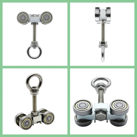 Four Wheel Trolley Assembly With Silent Pulley For One And Five Eighths Inch Wide And Taller Strut Channel Includes M10 Bolt And Lifting Eye Nut Compatible With All One And Five Eighths Inch Or Taller Channels Pack Of 4.