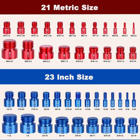 44 Piece Nut And Bolt Thread Checker Kit With 21 Metric And 23 Inch Gauges For Tight Spots, Thread Gauge Tool For Inspecting Bolts And Threaded Holes, Foam Storage Case showing 21 metric and 23 inch gauges.