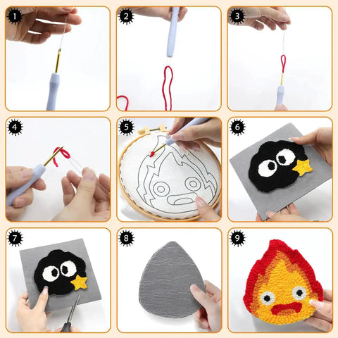 Step-by-step guide using Punch Needle Kit For Beginners And Kids, Easy DIY Embroidery Set With 6 Coasters, Includes Hoop and Tools