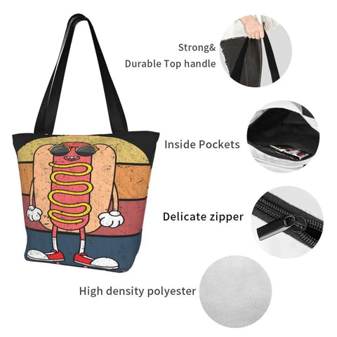 Large Capacity Lightweight Tote Bag For Women With Spacious Interior Everyday Shoulder Handbag For Work Travel Beach And Shopping Durable Polyester Carryall For Easy Organization And All Day Comfort with cartoon print and multiple features displayed.