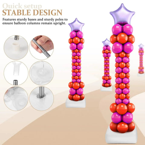 Adjustable Balloon Pillar Kit Set 4 With Stable Bases For Indoor Outdoor Events, colorful balloon columns with stable bases