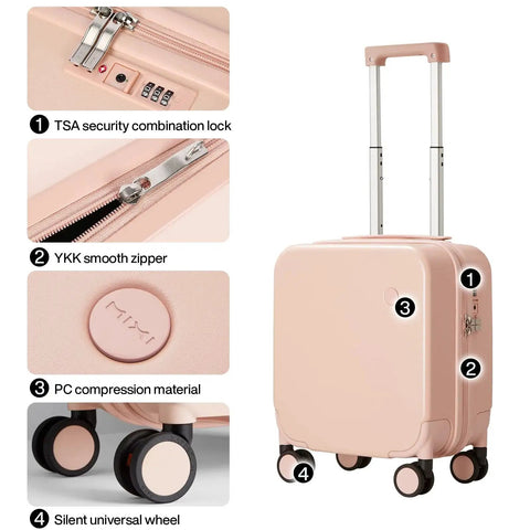 Underseat Carry On Luggage 14 Inch Spinner Wheels Lightweight Hardshell Suitcase For Short Trips Pink By Mixi multi-view features
