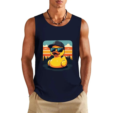 Mens Sleeveless Gym Tank Top With Dope Rubber Duck Graphic Wearing Sunglasses And Cap Cotton SweatWicking Workout Tee For Men Breathable Muscle Tank