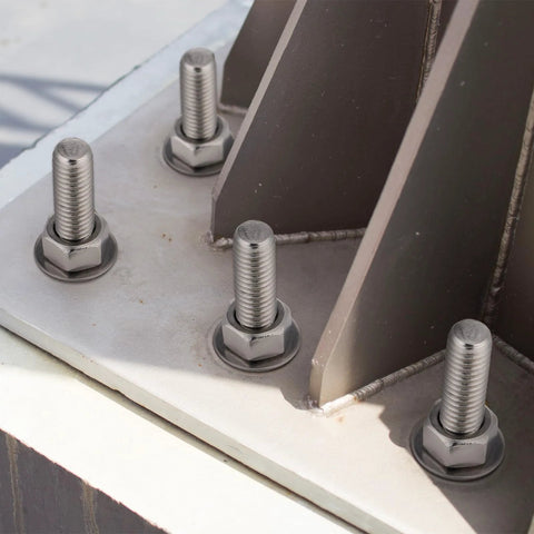 Installed 304 Stainless Steel J Bolts 3/8-16 X 6 Inches Set Of 10 Concrete Post Anchors on a metal bracket