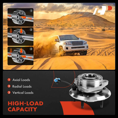 2 X Front Wheel Bearing And Hub Assembly With ABS Sensor 5-Lug Direct Fit Bolt-On For Chevy Captiva Sport Equinox Pontiac Torrent Saturn Vue Suzuki XL-7 2007-2015, shown with high-load capacity features in a desert setting.