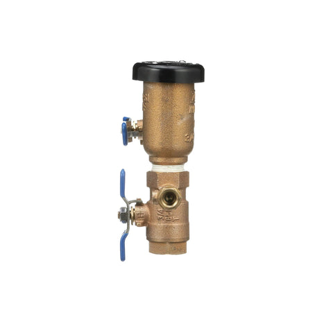 Zurn Wilkins 34-710 3/4 in pressure vacuum breaker assembly with brass body, black cap, and blue isolation valves