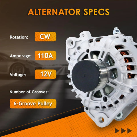New 12V 110 Amp 6 Groove Alternator Replacement For 3 Pin Altima 2007 2012 2.5L L4 And 2013 Altima Coupe S, product specs shown