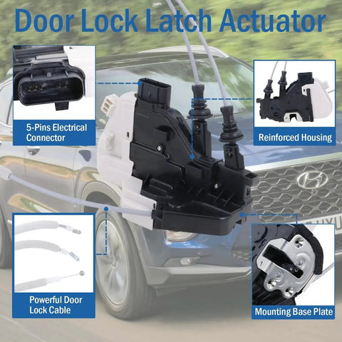 Rear Right Passenger Door Lock Actuator Replacement For Santa Fe XL 2013-2019 Santa Fe Sport 2013-2018 with features labeled.