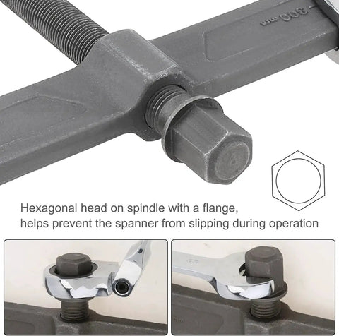 Close-up of hexagonal spindle head on 12 Inch Two Jaw Gear Puller for secure operation