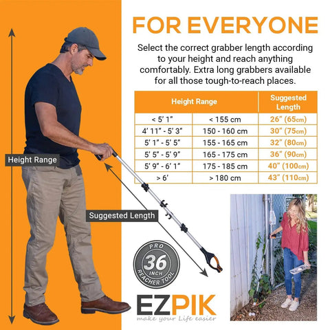 Man using 36 Inch Folding Reacher With Magnetic Tips And 360 Degree Rotating Jaw For Seniors And Disabled EZPIK Pro Heavy Duty Grabber Tool