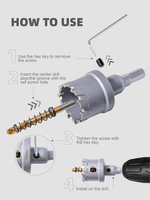 How to use Carbide Hole Saw Kit With Case Pro Grade 13 Pcs TCT Hole Saw Set For Stainless Steel Iron Aluminum Plastic