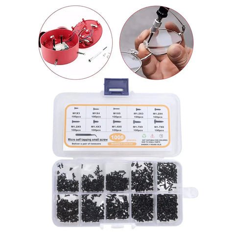 1000Pcs Small Screw Assortment Kit With Tweezers M1 M1.2 M1.4 M1.7 Black For Glasses Repair Watch Phone Electronics Screws Set