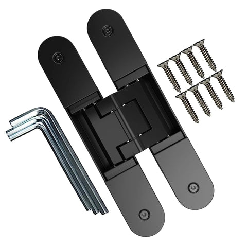 Sleek Hidden Door Hinges Pair 180 Degree Swing Zinc Alloy Concealed Hinge Kit For Solid Doors 176 Lb Load Rating 3 Dim Adjustable