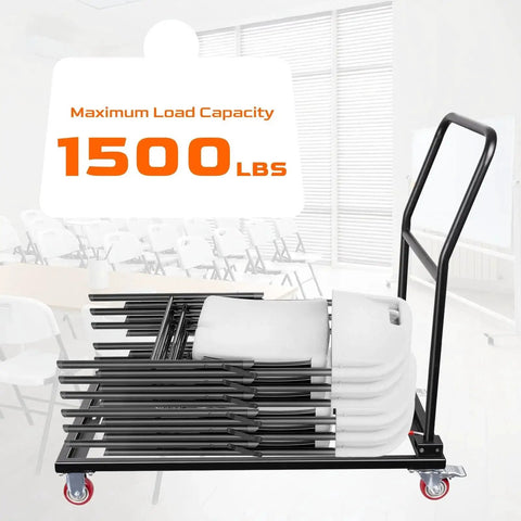 Heavy Duty Folding Chair Dolly Cart Up To 1500 Lbs With Thickened Steel Plates L Shaped Chair Rack loaded with chairs