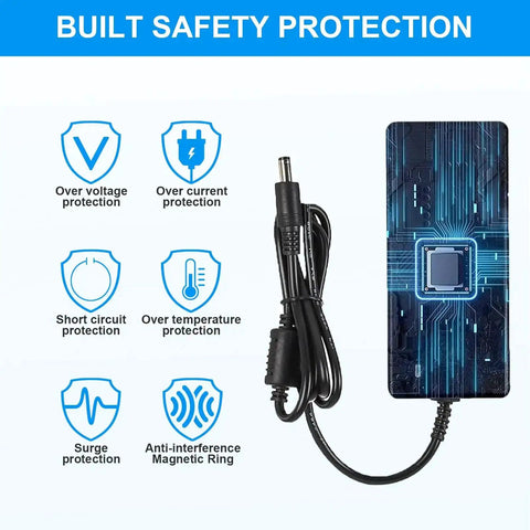 Image of a 24V DC Power Supply 6A 120W Universal AC to DC Adapter 100V to 240V with 5.5x2.1mm Jack and LED Terminal Connector. Built safety features include over voltage protection, over current protection, short circuit protection, over temperature protection, surge protection, and an anti-interference magnetic ring. Central positive with a 1.2m cable. Ideal for 24V devices under 6A.