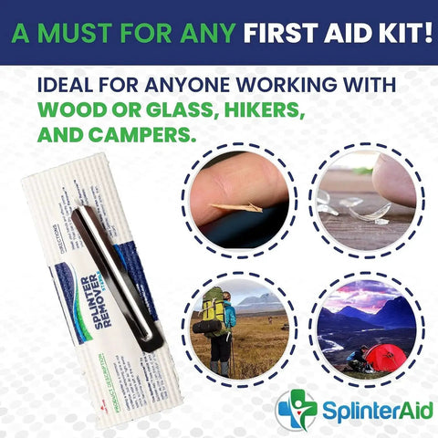 Painless Splinter Removal Kit By SplinterAid For Quick, Easy Splinter Removal 30 Pack with images showing use in outdoor settings
