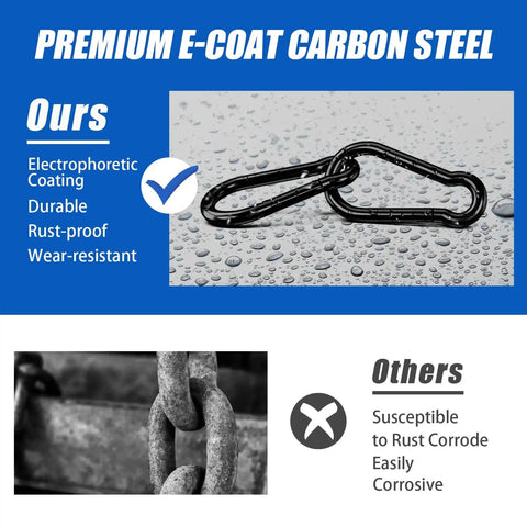 Heavy Duty 7 Inch Carabiner Clip For Camping And Outdoor Gear Large Spring Snap Hook Ideal For Hammocks Swing Sets Hiking Travel Weight Lifting And Home Gym Equipment Kinlink shown on wet surface highlighting rust resistance.