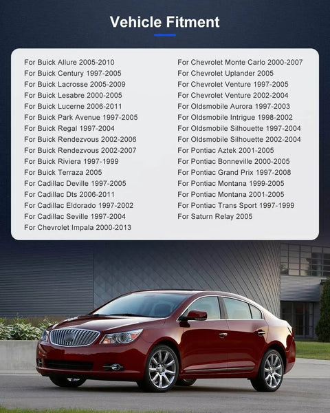 Front Wheel Hub Bearing Assembly 5 Lug With ABS OE 513179 vehicle fitment list for Buick, Cadillac, and Chevy models overlaid on a red car image