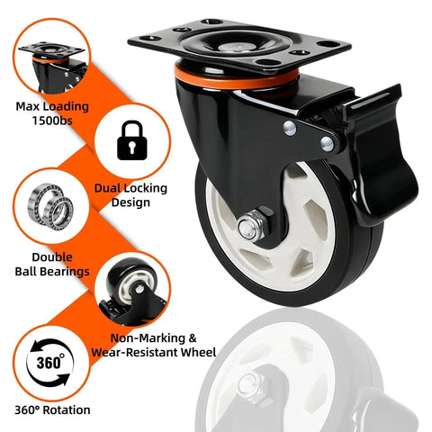 Heavy Duty Industrial Casters Set Of 4 With Locking Swivel Top Plate Wheels For Furniture And Workbench Carts, 3 Inch Diameter