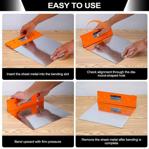 Sheet Metal Bender Folding Tool Hand Seamer for HVAC ductwork roofing and metal panels in use, highlighting fold depth options.