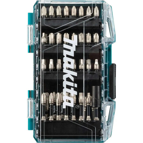 Impact XPS 60 Piece Bit Set For High Torque Impact Drivers With Pro Grade Bits Precision Machined Tips Torque Absorbing Shoulder Rings Optimized Torsion Zone And Bits That Last 100x Longer For Tough Jobs Makita in clear plastic case front view