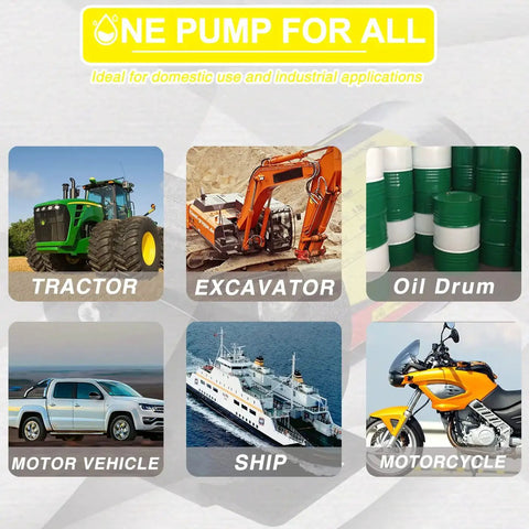 Various vehicles and equipment suitable for 110V AC Self Priming Fuel Transfer Pump For Gasoline Diesel Kerosene with switch and lift.