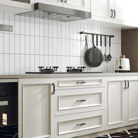 10 Pack Adjustable Cabinet Pulls Black Silver Two Tone Square Dresser And Drawer Handles With 107mm Length installed in modern kitchen