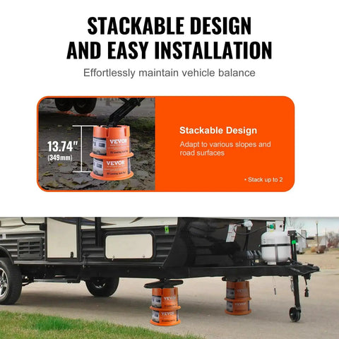 Trailer Jack Block 2000 Lbs Capacity Per Block for RV Leveling shown under trailer with stackable design label