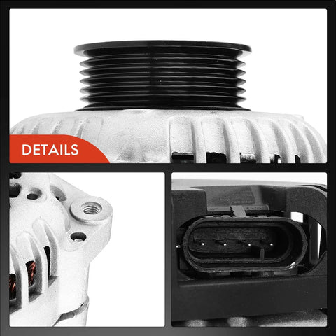 Close-up details of Heavy Duty 100 Amp 12V Alternator For Chevy S10 1998 To 2003 2.2L L4 GMC Sonoma 1998 To 2003 2.2L L4