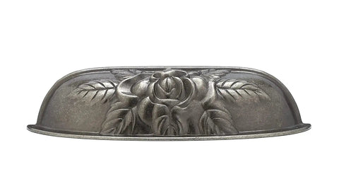 Provence Collection Center To Center 3.75 Inch Pewter Traditional Cabinet And Drawer Pull Handle with floral detail, front view